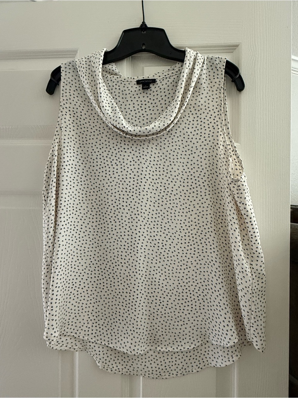 Ann Taylor Factory White Sleeveless Cowl Neck Polka Dot Camisole